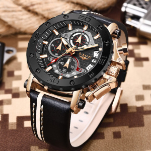 LIGE New Business Learther Mens Watches Top Brand Luxury Quartz Watch For Men Waterproof Sport Big Dial Military Wristwatch