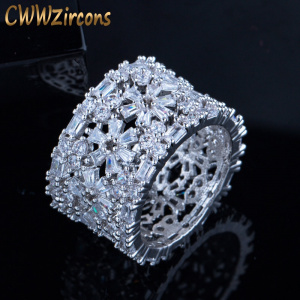 CWWZircons Brand Designer Geometric Flower Luxury Finger Rings for Women Unique Party Jewelry Cubic Zirconia Cocktail Rings R066