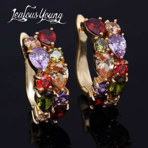 Hot Multicolor Fashion Jewelry Mona Lisa AAA Quality CZ Luxury Colorful Crystal Stud Earrings For Women Party Girl Gift AE199