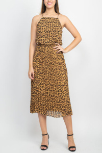 Sam Edelman Spaghetti Strap Sleeveless Blouson A-Line Pleated Chiffon Dress