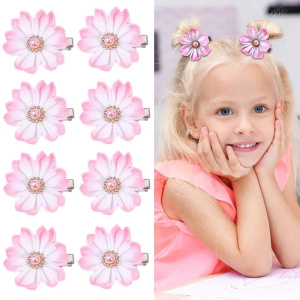 Set of 2 Fashionable Flower Pearl Hair Clips for Baby Girls: Adorable Ribbon Hairpins, Perfect Princess Headdress and Kids Hair Accessories