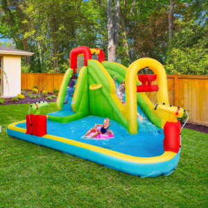 Inflatable Water Slide Jumper a Built-in Basketball Rim without Blower