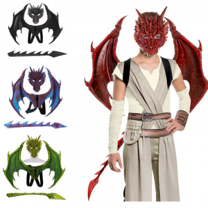 3PICS Dinosaur Costume Halloween Gift Carnival Party Kids Cosplay Prop Dragon Wing Mask Tail Children Dragon Costume Xmas Gift