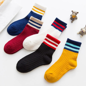 5 Pairs of Comfortable Cotton Kids' Socks - Fashionable Solid and Striped Designs for Boys and Girls, Ideal for School and Sports, Baby Clothes Accessories
