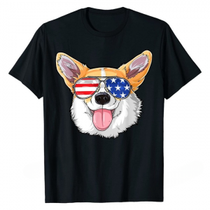 Corgi 4th of July American Sunglasses Dog Puppy USA Dog T-Shirt Tshirts Customized Company Male Tops T Shirt Customized Cotton