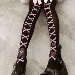New Hot Girl Bone Bow Socks Streetwear Girls Black Sweet Cute Pink Y2K Harajuku Lolita Fishnet Stockings Thigh High Stockings