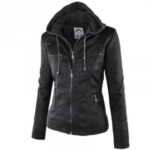 Fashion Winter Faux Leather Jacket Women's Basic Jackets Hooded Black Slim Motorcycle Jacket Women Coats Female jaqueta