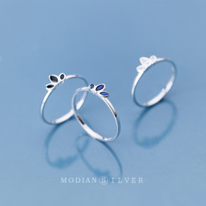 Modian Minimalist 3 Different Color Crystal Leaves Rings for Women  Authentic 925 Sterling Silver Ring Fine Jewelry Girl Gift