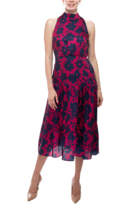 Sam Edelman halter neck zipper closure floral print tie back satin dress