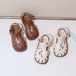 Covered Toes Embroidered French Style Sandals for Baby Girls