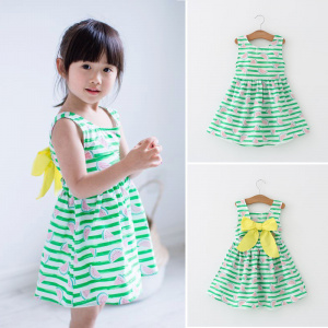 Sleeveless Striped Cotton Dress with Bow for Baby Girls