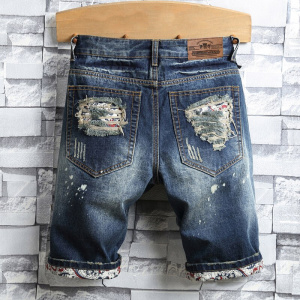 Summer New Men Vintage Ripped Short Jeans Streetwear Hole Slim Denim Shorts Male Brand Clothes