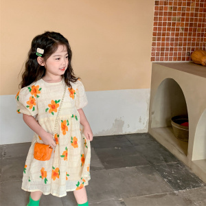 Short Sleeve Floral Princess Dress for Baby Girls