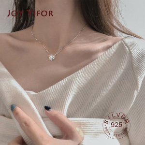 Flash Cubic Zircon Snowflake Pendant Necklace Fashion Clavicle Chain Rose 925 sterling Silver Necklace For Women