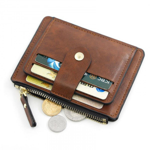 Fashion Credit ID Card Holder Slim Leather Wallet With Coin Pocket Man Money Bag Case Zipper Hasp Mini Business Card Holder Case