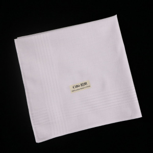 M005: 12 pieces White Cotton Satin fabric Large size Sewn hem Men's handkerchief