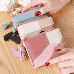 Three Color Patchwork Women's Wallets 2022 New Style Short Ladies Zipper Money Bag Tassel Simple Coin Purse for Women Designer