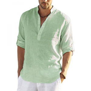 Long Sleeve Cotton Linen Casual Loose Shirts for Men
