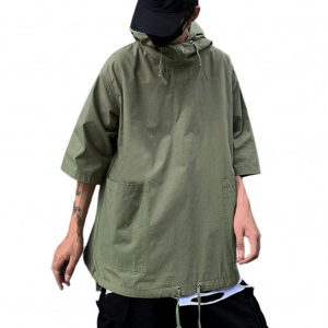 Hooded T shirt Men Summer Korean Half Sleeve Pullover Top Soft Large Pockets Loose Men T-shirt Streetwear