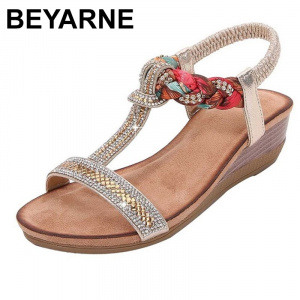 BEYARNE sandals for women new shoes with high heels wedges heels silver shoes woman boheme without lace platform