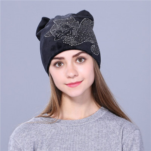 Xthree cute Rhine stone kitty Flannelette hat for women girls beanies Skullies gorras