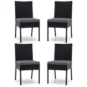 Set of 4 Patio Rattan Wicker Dining Chairs Set with Soft Cushions-Black