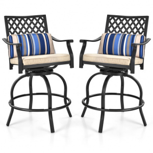 Set of 2 Outdoor Bar Height Chair with Soft Cushions