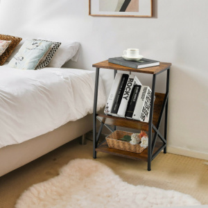 Rusticn3-tier side table with / V-shaped bookcase industrial side table
