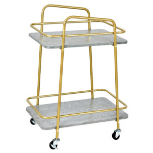 2 Tier Rolling Utility Cart with Golden Steel Frame and Lockable Casters
