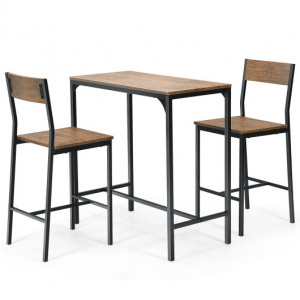 3 Pieces Black Steel MDF Bar Table and Stool Set
