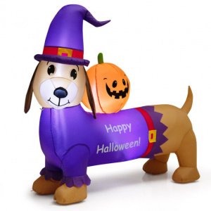 Inflatable Dog with Halloween Pumpkin Halloween Decoration 5 Feet Tall