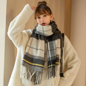 100% Wool Scarf Women Pink Plaid Shawls and Wraps Echarpe Warm Woolen Pashmina for Ladies Cashmere Scarves Foulard Femme