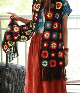 TIYIHAILEY-Long All-Match Scarf, Hand Made Crochet, Patchwork Knitting, Warm Fashion, Multicolor 1, Multicolor 2