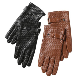 Leather Knitted Gloves Men British Business Casual Hand-Woven Genuine sheepskin Mittens Male Warm High-End Thin Luvas