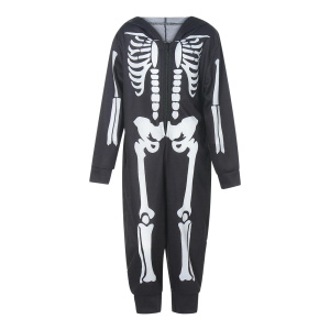 Family Match Pajamas Halloween Costume Adult Kid Jumpsuit Hood Catsuit Skeleton Bone Romper Sleepwear Outfit For Men Women Child