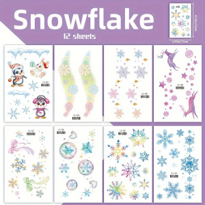 12 pcs Sparkling Christmas Temporary Tattoos - Snowflake, Snowman, Penguin & Reindeer Designs | Perfect for Holiday Parties,