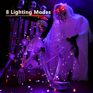 Solar Copper String Lights Orange Purple Halloween Lights 8 Modes Outdoor Twinkle DIY Party Decor Energy Efficient
