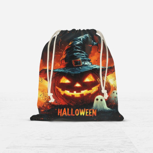 VIKAMA 10pcs Halloween Themed Drawstring Gift Bags With Cute Ghost And Pumpkin Patterns Large Capacity Halloween Candy Bags