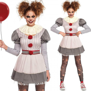 Long Sleeve Creepy Clown Halloween Costume for Women