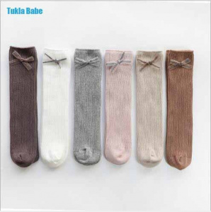 1-8Y 2020 New children's socks double needle bowknot girls socks boneless loose mouth combed cotton baby tube socks