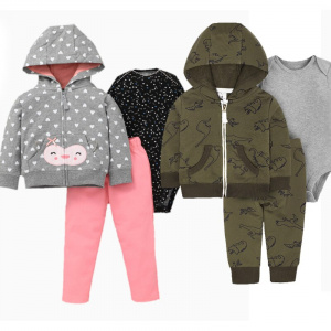 Baby Clothes Set Kids Spring Autumn Sweater Hooded Long-sleeved Baby Boys Girls Children's 3pcs Bodysuit Childrens Outfits RopaProduct sellpoints