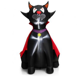 Inflatable Black Vampire Cat Wearing Red Cloak with LEd Lights