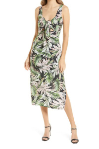 Sam Edelman V-Neck Tie Front Zipper Back Slit Side Multi Print Dress