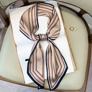 2021 Luxury Striped Print Silk Scarf Women Double Small Scarf Tying Hair Band Female Spring Narrow Long Scarfs Ladies