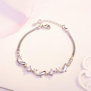 925 Sterling Silver Lucky Bracelets Fashion Chain Bangle Animal Dolphin Zirconia bangle Women ladies girls Jewelry Gift Silber
