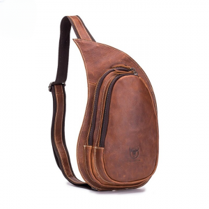 BULLCAPTAIN Leather Crossbody Bag Men Crazy Horse Leather Chest Bags New Fashion Multi-function card bag's mobile phone bages