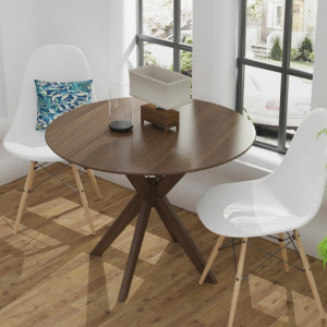 36 Inches Rubber Wood Round Dining Table with Intersecting Pedestal Base