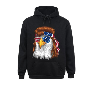 Long Sleeve Hoodies T-Shirt with Eagle Mullet America Print