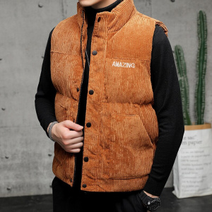 New Corduroy Vest Men Warm Coat Stand Collar Sleeveless Jacket Thicken Cotton Padded Men Thermal Waistcoat M-8XL