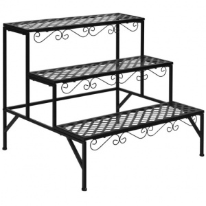 Black Metal 4 legged 3-Tier Decorative Plant Stand 